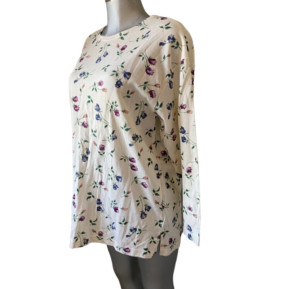 Floral Thermal Top Long Sleeve White/Purple Fairy Cottagecore Oversized Medium